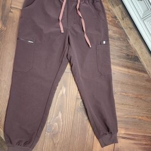 Figs Brown Jogger Pants with Pink Accents